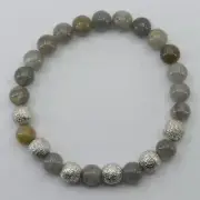 Natural and Genuine LABRADORITE Stretch Bracelet with Sterling Silver Beads #21