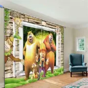 Bear Monkey Pineapple 3D Curtain Blockout Photo Printing Curtains Drape Fabric