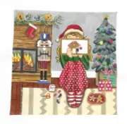 Gayla Elliott Christmas Stitching Girl Handpainted Needlepoint Canvas