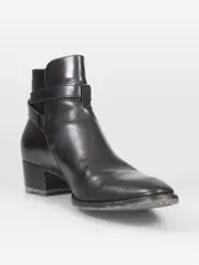 Black Leather Buckle Strap Ankle Boots