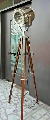 Nautical Reproduction Spot Search Light Spotlight Wooden Tripod Stand Gift Item
