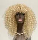 Essence Wigs Platinum Blonde Kinky Curly Bangs 14" Non Lace Wig