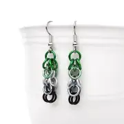 Aromantic pride earrings, handmade chainmail shaggy loops LGBTQ jewelry