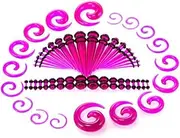 [JBINNG] 54 Pieces Set Acrylic Ear Stretching Kit Tapers Plugs Silicone Tunnels Gauges Expande (Purple), Acrylic, Acrylic