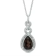 Pear-Shaped Smoky Quartz and Natural Diamond Accent Frame Triple Drop Pendant in 10K White Gold