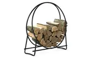 Costway 102cm Firewood Storage Rack Log Hoop Stand Fireplace Wood Holder Lumber Shelter Stand Outdoor