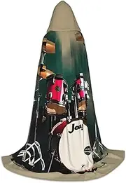 SKKNT Jazz Drum Print Halloween Hooded Cloak Full Length Cape With Hood For Men And Women For Carnival