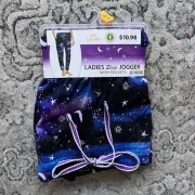 Ladies Sleep Jogger pant size L 12-14 moon stars galaxy celestial navy blue