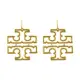 【TORY BURCH】TORY BURCH Britten鏤空雙T金字LOGO鉸鏈吊墜鉤扣耳環(金)