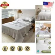 100% Natural Linen Twin Size Sheets Set - Breathable 3-Pc Bedding - White
