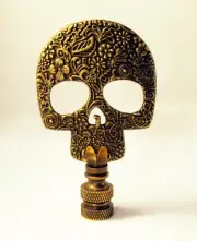 Lamp Finial-AGED BRASS D.O.D. SKULL Lamp Finial-Aged Brass Base
