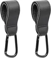 Universal Stroller Hooks for Hanging Bags, Diaper Bag Stroller Straps, Leather Mommy Stroller Clips，Multipurpose Hooks Accessories for Pram, Wheelchair, Shopping and Pet Carts (2PCS Black