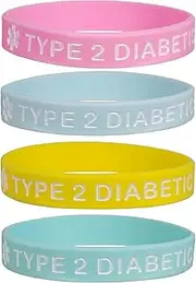 Max Petals TYPE 2 DIABETIC Medical Alert ID Silicone Bracelet Wristbands Pastels 4 Pack, Medium, Silicone, no gemstone