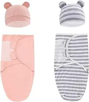 Easy Swaddle Wraps with Matching Hats, Pack of 6 (2 Swaddle Wraps + 2 Matching Hats), Cotton Knit Baby Wrap, Newborn Wearable Swaddle Sleep Sack, Size 0-3 Months, Small