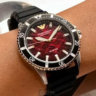 ARMANI手錶, 男錶 42mm 黑金色圓形精鋼錶殼 機械鏤空鏤空, 中三針顯示, 水鬼錶面款 AR00053