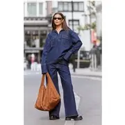 Indigo Contrast Stitch High Waist Wide Leg Jeans, Indigo