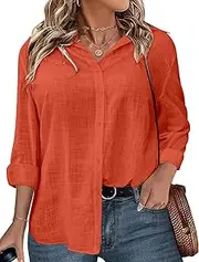 [IN'VOLAND] Women's Plus Size Classic Chiffon Long Sleeve Curved Hem Button Down Blouse Solid Shirt Tops