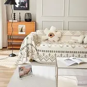 Chenille Sofa Cover Stretchable Couch Covers for Living Room Furniture, Non Slip Pet Friendly Sofa Slipcover - Washable Furniture Protector with Tassels (Khaki, XL-180cm*340cm)