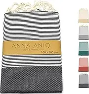 ANNA ANIQ Hammam Towel Large 100 x 200 cm Travel Beach Towel XXL Sauna Towel - 100% Cotton Fouta Peshtemal Beach Blanket Sauna Kilt Sauna Towel Men Women Bath Towel Pareo Beach Towel (Black)