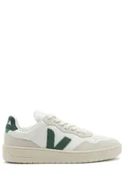 Veja V-90 Panelled Leather Sneakers - Green - 35 (IT35 / UK2), Veja Trainers, Lace up Front - 35 (IT35 / UK2) 35 (IT35 / UK2)