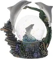 Elanze Designs Coral Reef Dolphin Family Magical Whimsical Tabletop Dresser Nightstand Figurine Miniature 45MM Sturdy Polyresin Glitter Water Snow Globe Decoration
