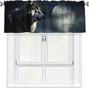 LHBWCVN Wolves in The Moonlight Valances for Windows, Rod Pocket Window Treatment Drapes Farmhouse Kitchen Curtains Short Blackout Window Curtains for Living Room Bedroom Decor 54x18 Inch