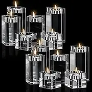 12 Pcs Crystal Tea Light Candle Holders Glass Votive Candle Stands Square Candlestick Holders for Wedding Dining Living Room Centerpiece Decorations, 1.57", 3.15", 3.94"