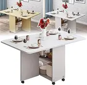Folding Dining Table Drop Leaf Table-with 6 Wheels, Extendable Dining Table, 2 Tier Storage, Accommodates 6-8 People, for Bedroom Dining Room (60 * 120 * 77 CM),A