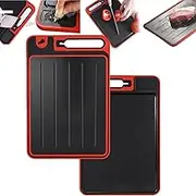 Thawing Tray for Frozen Meat –Fast Thawing, Non-Slip Kitchen Tool & Built-in Knife Sharpener,Multi-Functional Meat Defrosting Tray for Meal Prep/Cooking, Dishwasher Safe (Red,Small)