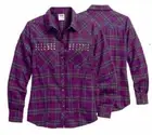 S nwt GENUINE HARLEY DAVIDSON * Studded Pock Embroidered* L/S Flannel Shirt Top
