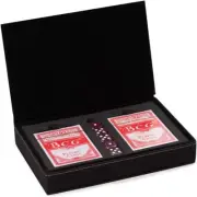 Bey-Berk Sleek Black Game Case w/ 2 Decks Playing Card & 5 Poker Dice
