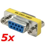 5 Pack - DB9 D-SUB 9-Pin RS232 Serial Female Gender Changer Coupler Adapter Gold