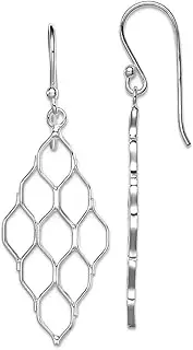 [JewelryWeb] 925 Sterling Silver Shepherd hook Honeycomb Long Drop Dangle Earrings 42x14mm Wide-Dangle Earring for Women