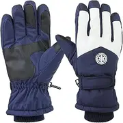 [uxcell] Winter Ski Snow Gloves, 1 Pair Waterproof Winter Warming Gloves Touchscreen Skiing Work Gloves for Men, Blue-White