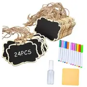 24 Pcs Reusable Mini Wood Chalkboards with Hanging String Erasable, Double