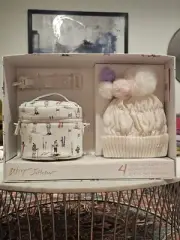 Betsey Johnson 4 piece hat, cosmetic case strap, keychain gift set NWT