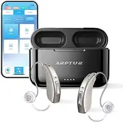 Bluetooth Hearing Aids for Seniors APP Control Rechargeable Noise Cancelling OTC Hearing Aids Wireless Music Stream Hand-Free Phone Call (Gold Brown Clip)
