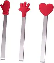 PHENOFICE Heatproof Silicone Clip Mini Kitchen Tongs Stainless Steel Sugar Tongs Set Perfect for Parties