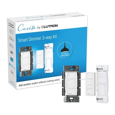 Lutron Caseta 3 Way Smart Dimmer Light Switch Kit, Includes Pico Remote, Brac...