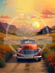 Tangerine Truck Sunset | A4 Rice Paper | Paper for Decoupage | Decoupage Central