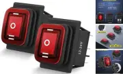 6Pin On Off On Rocker Switch 2PCS Red LED Lighted IP67 Waterproof DPDT 3
