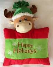 Christmas Reindeer Stuffed Animal head Pillow Happy Holidays Deer Moose Toy
