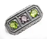 1CT Natural Amethyst & Peridot 925 Sterling Silver Art Nouveau Ring Sz 8 TF2