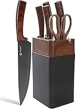 Knife Set, 7 PCS Stainless Steel Kitchen Knife Block Set with Built in Knife Sharpener, Black Non Stick Coated Knife, No Rust and Sharp Knife for Chopping, Slicing and Dicing, Best Gift, Black2