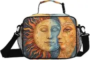 Sun Moon Faces Insulated Lunch Box for Women Men - Ideal for Work, Picnics - Includes Adjustable Shoulder Strap