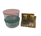 Dolly Parton Glass Food Storage Container Blue Pink BUTTERFLY Salt & Pepper Lot