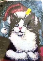 Latch Hook Kit Christmas Cat Santa Hat 20 x 27" J&P Coats #88970 Sealed