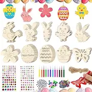 Pack of 264 Wooden Pendants Easter for Painting Easter Crafts Wooden Easter Pendant Wood with Watercolour Pen, String, Brush Pigments Palette DIY Crafts for Painting Wood