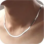 [ZDIFDIC] Minimalist 4MM Flat Snake Bone Chain Vintage Flat Chain Necklace Flexible 925 Sterling Silver Herringbone Flat Snake Magic Chain Necklace for Men Women Short Collarbone Blade Chain