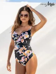 Pour Moi Black Floral St Kitts Underwired Non Padded Swimsuit (H26361) | $136